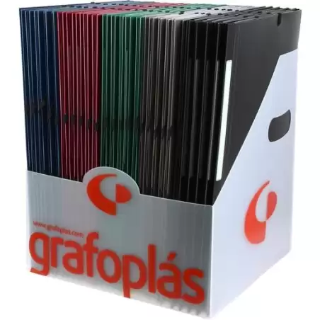 (00048000) GRAFOPLÁS CARPETA CON GOMAS POLIGRAF 3 SOLAPAS FOLIO PP OPACO C/SURTIDOS EXPOSITOR 50 UD