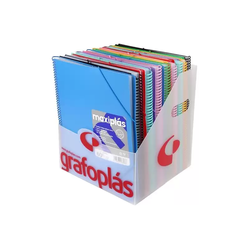 (00398101) GRAFOPLÁS CARPETA CON FUNDAS MAXIPLÁS SURTIDAS ESPIRAL A4 C/SOBRE PP RÍGIDO OPACO C/SURTIDOS EXPOSITOR 16 UD