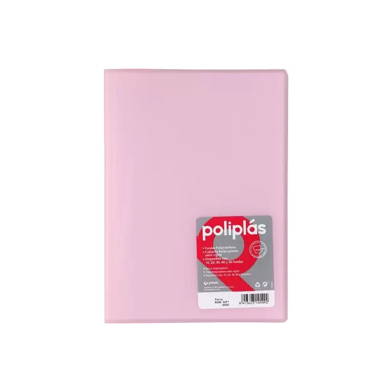 (01431293) GRAFOPLÁS CARPETA CON FUNDAS POLIPLÁS SOLDADAS FOLIO 10 FUNDAS PP SEMIRÍGIDO TRANSLÚCIDO ROSA SOFT