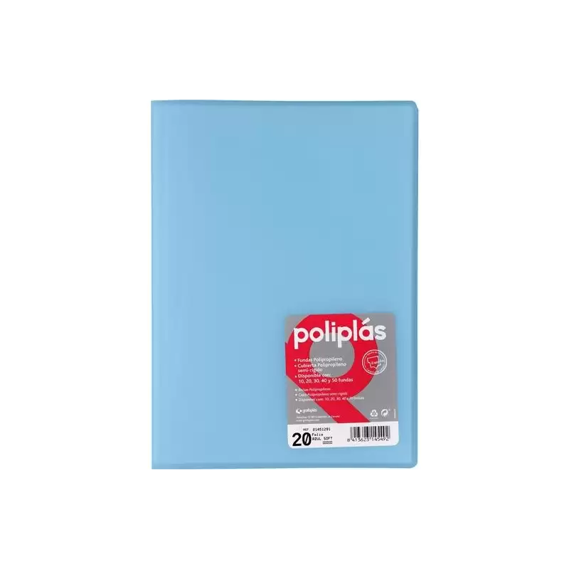 (01451291) GRAFOPLÁS CARPETA CON FUNDAS POLIPLÁS SOLDADAS FOLIO 20 FUNDAS PP SEMIRÍGIDO TRANSLÚCIDO AZUL SOFT