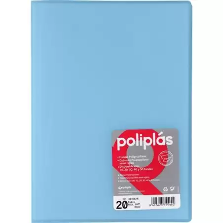 (01451291) GRAFOPLÁS CARPETA CON FUNDAS POLIPLÁS SOLDADAS FOLIO 20 FUNDAS PP SEMIRÍGIDO TRANSLÚCIDO AZUL SOFT