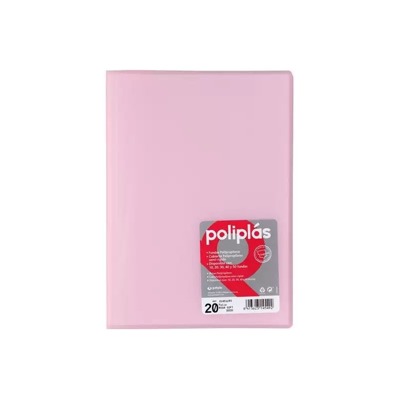 (01451293) GRAFOPLÁS CARPETA CON FUNDAS POLIPLÁS SOLDADAS FOLIO 20 FUNDAS PP SEMIRÍGIDO TRANSLÚCIDO ROSA SOFT