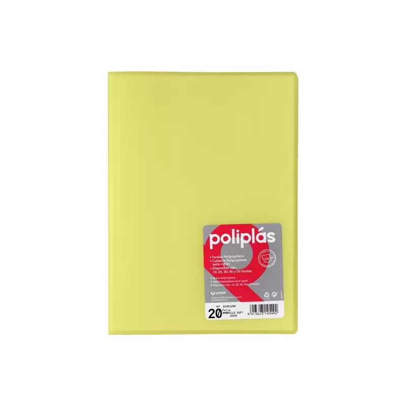(01451294) GRAFOPLÁS CARPETA CON FUNDAS POLIPLÁS SOLDADAS FOLIO 20 FUNDAS PP SEMIRÍGIDO TRANSLÚCIDO AMARILLO SOFT