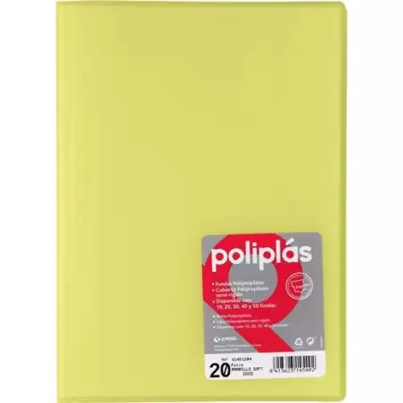 (01451294) GRAFOPLÁS CARPETA CON FUNDAS POLIPLÁS SOLDADAS FOLIO 20 FUNDAS PP SEMIRÍGIDO TRANSLÚCIDO AMARILLO SOFT