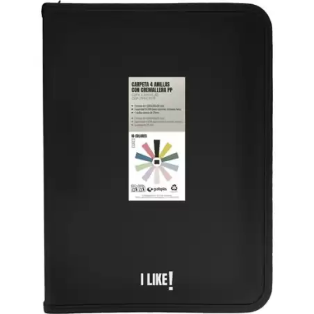 (04802910) GRAFOPLÁS CARPETA ANILLAS MIXTAS 4X25MM CON CREMALLERA I LIKE A4+ PP RÍGIDO OPACO NEGRO