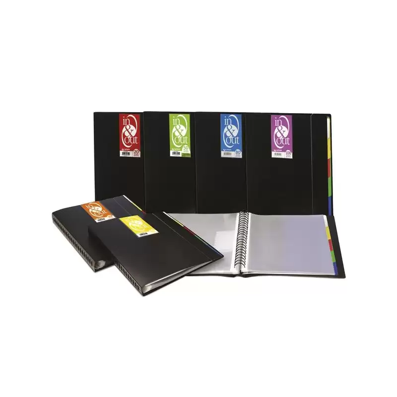 (39405010) GRAFOPLÁS CARPETA 50 FUNDAS ESPIRAL A4 EXTRAÍBLES CALIDAD EXTRA 5 SEPARADORES PP RÍGIDO OPACO IN & OUT NEGRO