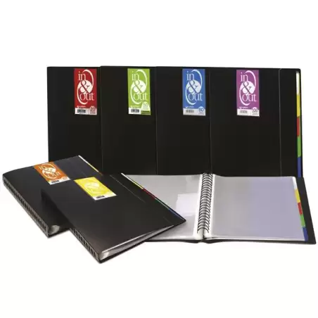 (39405010) GRAFOPLÁS CARPETA 50 FUNDAS ESPIRAL A4 EXTRAÍBLES CALIDAD EXTRA 5 SEPARADORES PP RÍGIDO OPACO IN & OUT NEGRO