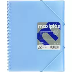 (39832091) GRAFOPLÁS CARPETA CON FUNDAS MAXIPLÁS ESPIRAL A4 20 FUNDAS C/SOBRE PP RÍGIDO TRANSLÚCIDO AZUL SOFT