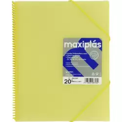(39832094) GRAFOPLÁS CARPETA CON FUNDAS MAXIPLÁS ESPIRAL A4 20 FUNDAS C/SOBRE PP RÍGIDO TRANSLÚCIDO AMARILLO SOFT