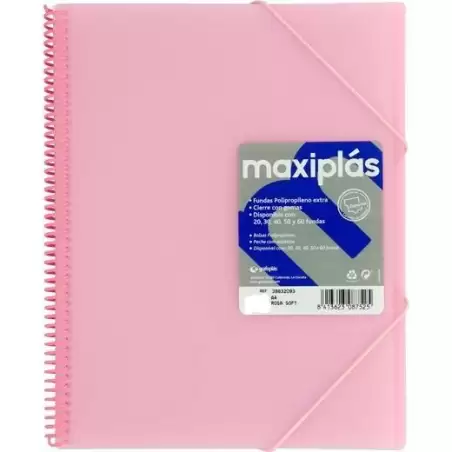 (39833093) GRAFOPLÁS CARPETA CON FUNDAS MAXIPLÁS ESPIRAL A4 30 FUNDAS C/SOBRE PP RÍGIDO TRANSLÚCIDO ROSA SOFT