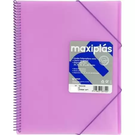 (39833095) GRAFOPLÁS CARPETA CON FUNDAS MAXIPLÁS ESPIRAL A4 30 FUNDAS C/SOBRE PP RÍGIDO TRANSLÚCIDO LAVANDA SOFT