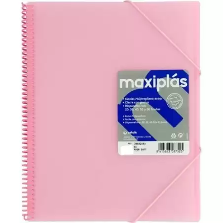 (39834093) GRAFOPLÁS CARPETA CON FUNDAS MAXIPLÁS ESPIRAL A4 40 FUNDAS C/SOBRE PP RÍGIDO TRANSLÚCIDO ROSA SOFT