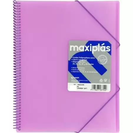 (39834095) GRAFOPLÁS CARPETA CON FUNDAS MAXIPLÁS ESPIRAL A4 40 FUNDAS C/SOBRE PP RÍGIDO TRANSLÚCIDO LAVANDA SOFT