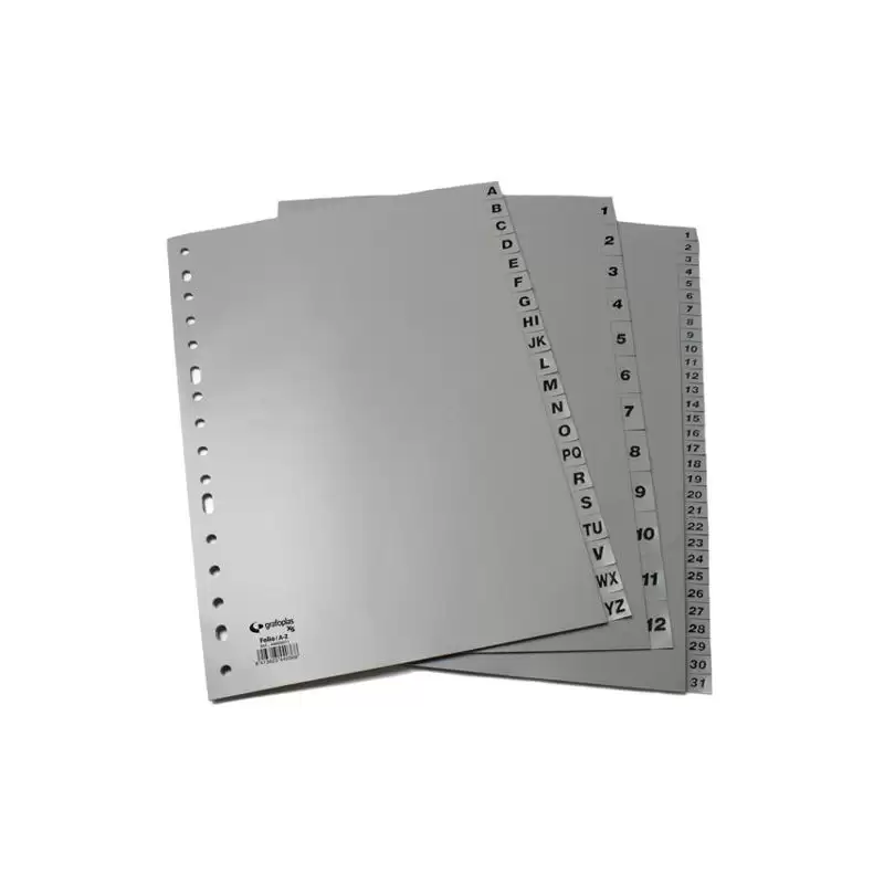 (44411071) GRAFOPLAS SEPARADORES NUMERICOS A4 PP 1-31 POSICIONES 16 TALADROS OPACO GRIS