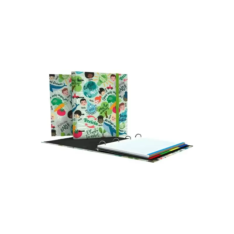 (88102648) GRAFOPLÁS CARPEBOOK 4 ANILLAS MIXTAS D35 REVOLUTION GREEN 4 SEPARADORES C/RECAMBIO 100H A4 CARTÓN PLASTIFICADO