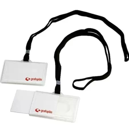 (09073000) GRAFOPLÁS PORTADISTINTIVOS INYECTADO + CORDON NEGRO 65X95MM  PACK -50U-