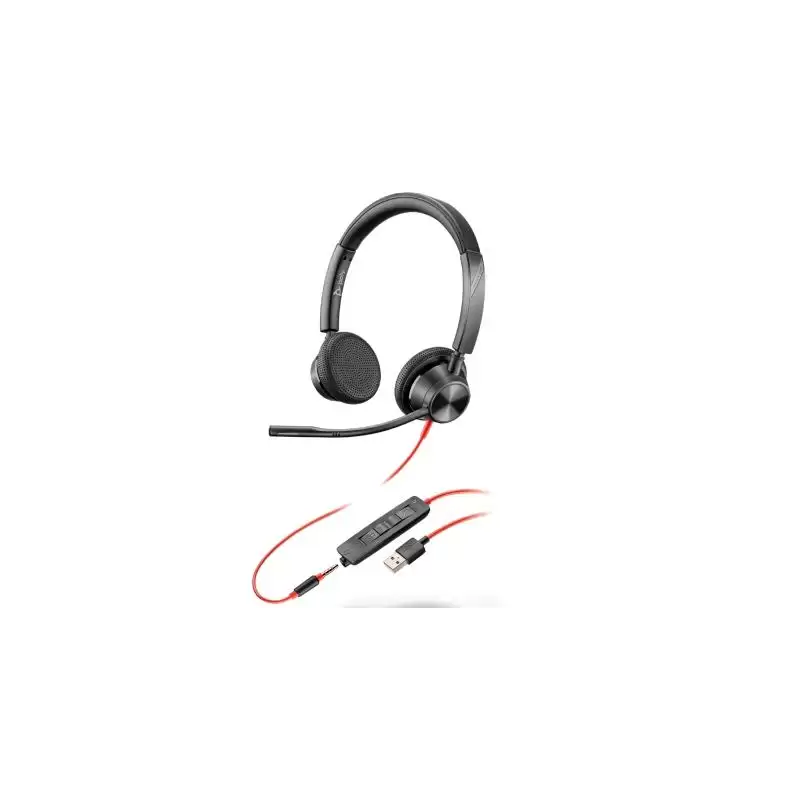 (213938-01/8X222AA) HP POLY AURICULARES BLACKWIRE 3325 DIADEMA BINAURAL C/ MICRÓFONO CONTROL DE VOLUMEN CABLE USB+JACK 3