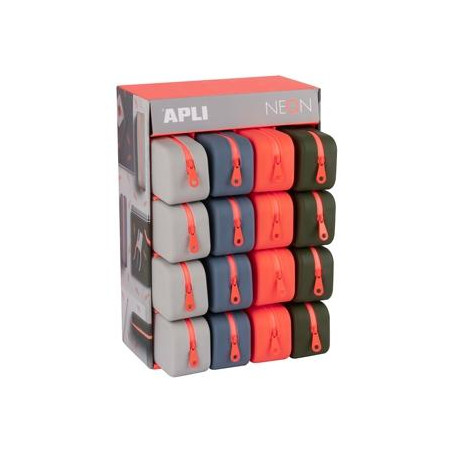 (19913) APLI ESTUCHE DE SILICONA NEON RECTANGULAR EXPOSITOR DE 16 C/SURTIDOS