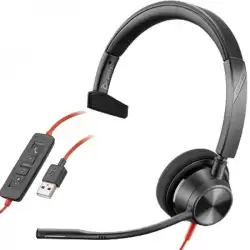 (8X216AA) HP POLY AURICULARES BLACKWIRE C3310 DIADEMA MONOAURAL C/ MICRÓFONO CONTROL DE VOLUMEN CABLE USB NEGRO