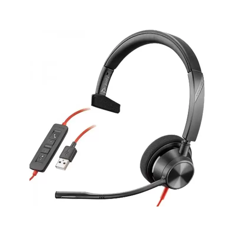 (8X216AA) HP POLY AURICULARES BLACKWIRE C3310 DIADEMA MONOAURAL C/ MICRÓFONO CONTROL DE VOLUMEN CABLE USB NEGRO
