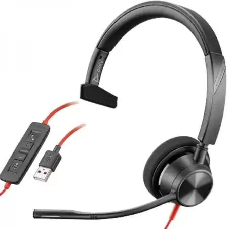 (8X216AA) HP POLY AURICULARES BLACKWIRE C3310 DIADEMA MONOAURAL C/ MICRÓFONO CONTROL DE VOLUMEN CABLE USB NEGRO