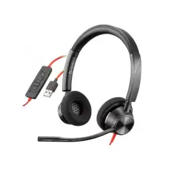 (8X220AA/8X219AA) HP POLY AURICULARES BLACKWIRE C3320 DIADEMA ESTÉREO C/ MICRÓFONO CONTROL DE VOLUMEN CABLE USB NEGRO