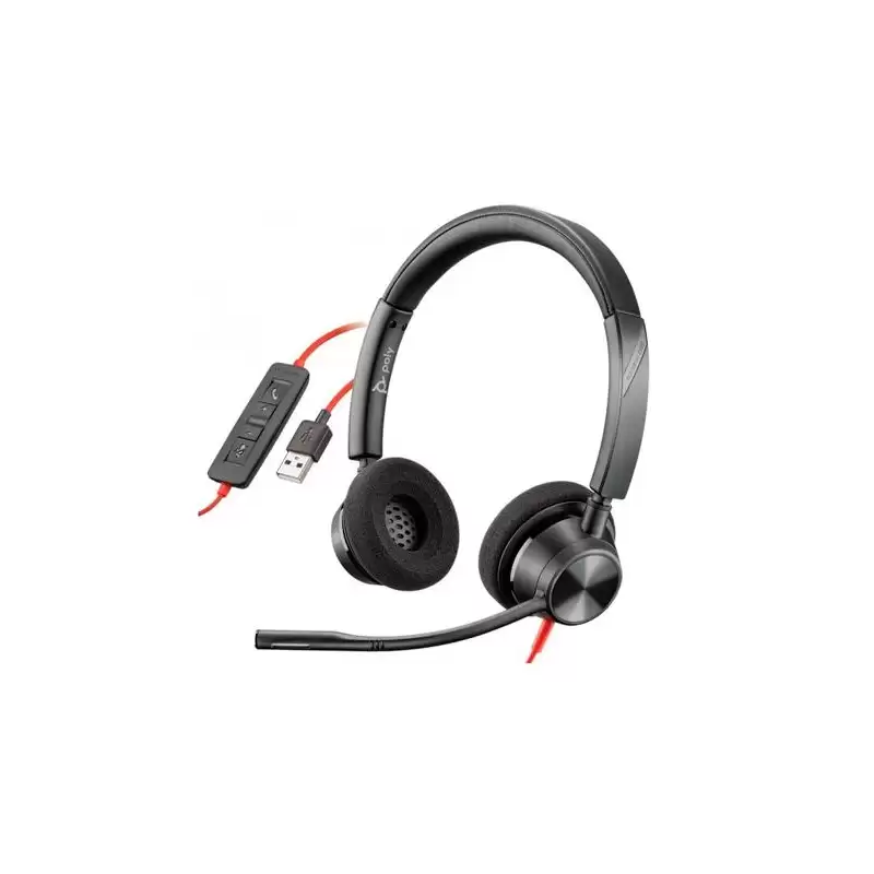 (8X220AA/8X219AA) HP POLY AURICULARES BLACKWIRE C3320 DIADEMA ESTÉREO C/ MICRÓFONO CONTROL DE VOLUMEN CABLE USB NEGRO