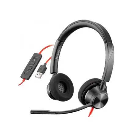 (8X220AA/8X219AA) HP POLY AURICULARES BLACKWIRE C3320 DIADEMA ESTÉREO C/ MICRÓFONO CONTROL DE VOLUMEN CABLE USB NEGRO