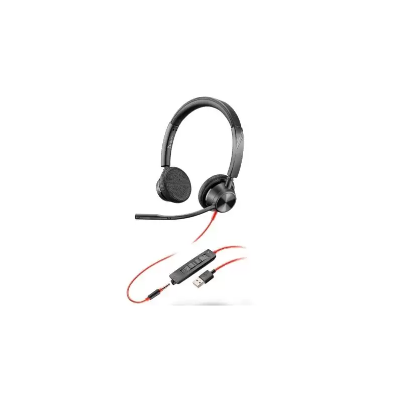 (8X221AA) HP POLY AURICULARES BLACKWIRE 3325 DIADEMA BINAURAL C/ MICRÓFONO CONTROL DE VOLUMEN CABLE USB- C/A +JACK 3