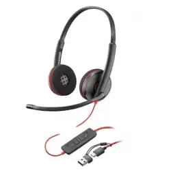 (8X228AA) HP POLY AURICULARES BLACKWIRE C3220 DIADEMA BIAURAL ESTÉREO MICRÓFONO CONTROL DE VOLUMEN CON ADAPTADOR USB-A/USB-C ...