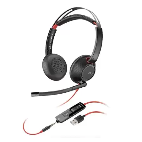 (8X231A6) HP POLY AURICULARES BLACKWIRE 5220 DIADEMA BINAURAL C/ MICRÓFONO CONTROL DE VOLUMEN CABLE USB+JACK 3