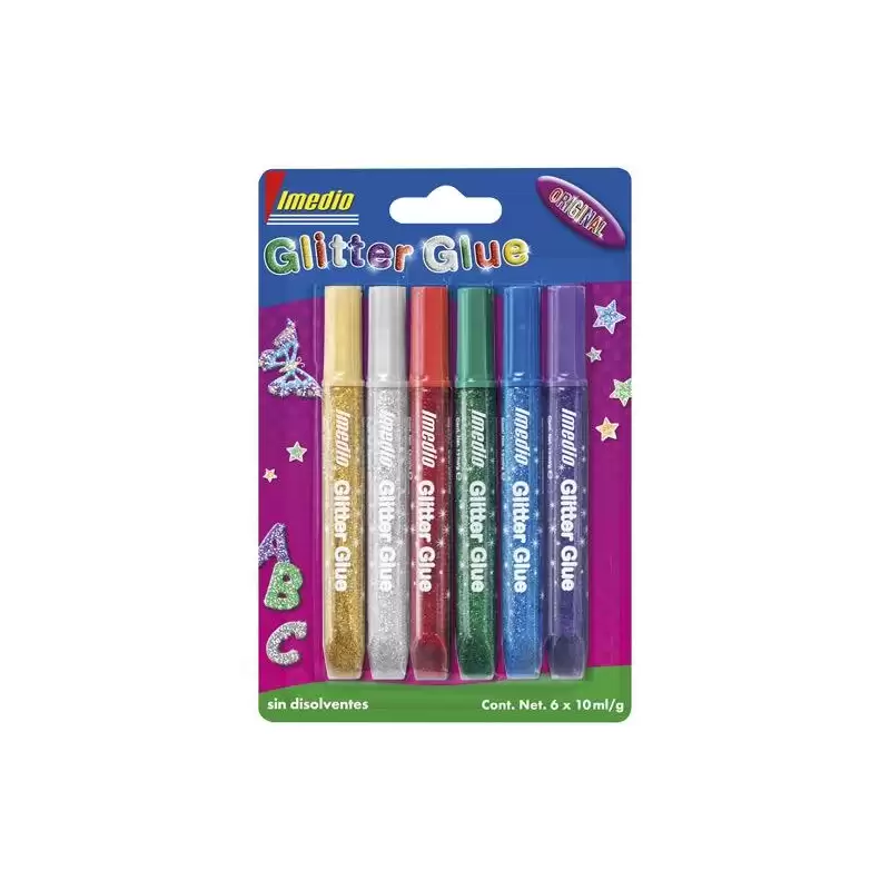 (7001469) IMEDIO ADHESIVO GLITTER GLUE ORIGINAL TUBO 10ML SIN DISOLVENTES BLÍSTER 6 UD C/SURTIDOS