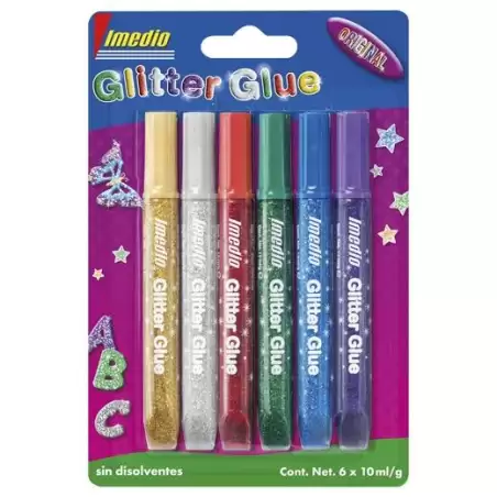 (7001469) IMEDIO ADHESIVO GLITTER GLUE ORIGINAL TUBO 10ML SIN DISOLVENTES BLÍSTER 6 UD C/SURTIDOS