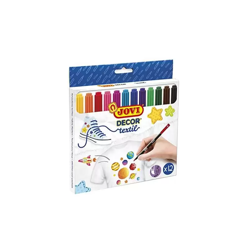 (1410) JOVI ROTULADORES DECOR TEXTIL 138MM COLORES SURTIDOS ESTUCHE 12 UD