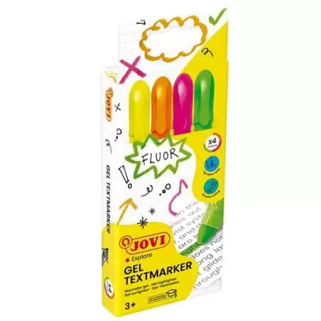 (1810) JOVI MARCADOR FLUORESCENTE GEL TEXTMARKER NEON DE GEL EN STICK 140MM C/SURTIDOS ESTUCHE 4 UD