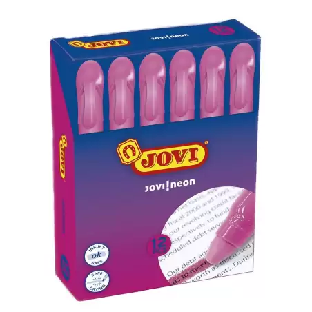 (1816) JOVI MARCADOR FLUORESCENTE JOVI!NEON DE GEL EN STICK 140MM ROSA CAJA 12 UD