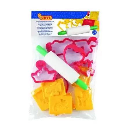 (7/6R) JOVI BOLSA COLGABLE CON 6 MOLDES + 6 MOLDES DE CORTE + RODILLO DE MODELAJE C/SURTIDOS
