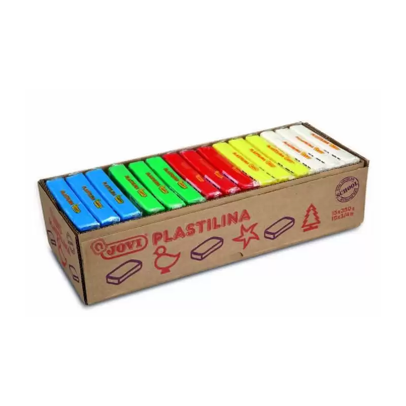 (72B) JOVI PLASTILINA PASTILLA 350GR 5 COLORES BÁSICOS SURTIDOS CAJA EXPOSITORA 15 UD