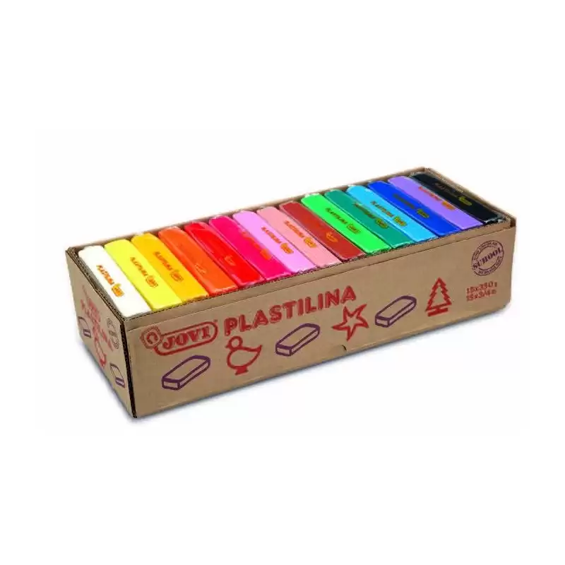 (72S) JOVI PLASTILINA PASTILLA 350GR COLORES SURTIDOS CAJA EXPOSITORA 15 UD