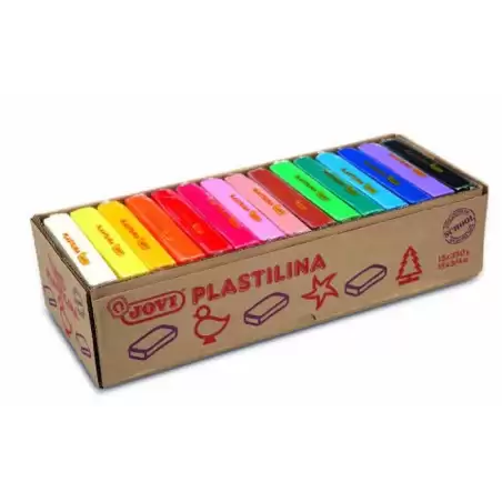 (72S) JOVI PLASTILINA PASTILLA 350GR COLORES SURTIDOS CAJA EXPOSITORA 15 UD