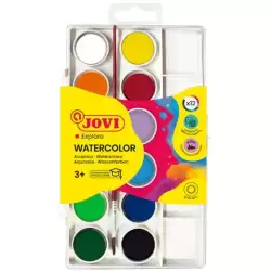 (800/12) JOVI ACUARELAS EN PASTILLAS 22MM CON PINCEL COLORES SURTIDOS ESTUCHE 12 UD
