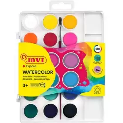 (800/18) JOVI ACUARELAS EN PASTILLAS 22MM CON PINCEL COLORES SURTIDOS ESTUCHE 18 UD
