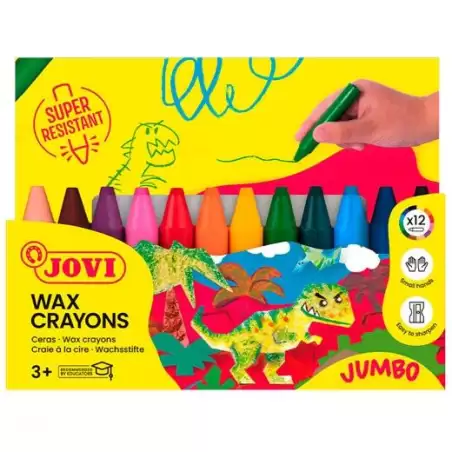 (980/12) JOVI CERAS WAX CRAYONS JUMBO COLORES SURTIDOS ESTUCHE 12 UD