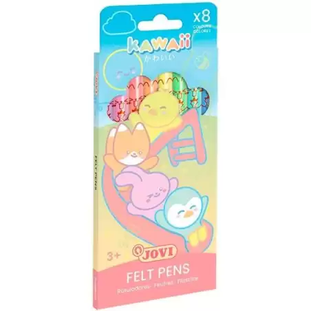 (KW1608P) JOVI ROTULADORES KAWAII FELT PENS C/SURTIDOS PASTEL ESTUCHE 8 UD