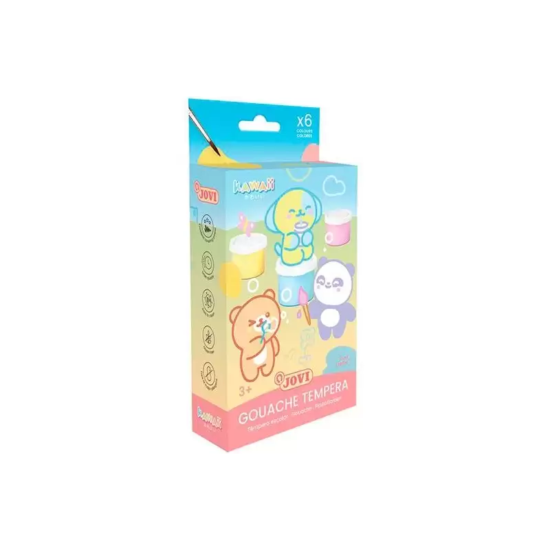 (KW507P) JOVI TÉMPERA KAWAII ESTUCHE 6 BOTES 35ML + PINCEL COLORES SURTIDOS PASTEL