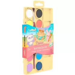 (KW800/12) JOVI ACUARELAS KAWAII EN PASTILLAS 22MM CON PINCEL C/SURTIDOS ESTUCHE 12 UD