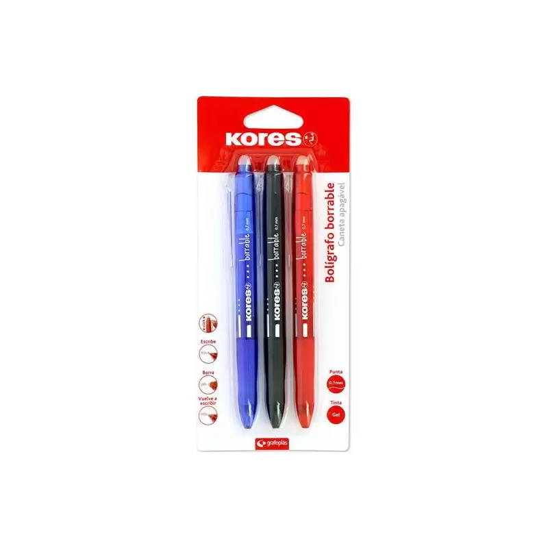(30213299) KORES BOLÍGRAFO TINTA BORRABLE GEL POINT 0.7MM C/SURTIDOS BLÍSTER 3 UD