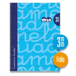 (7FTE003A) LAMELA CUADERNO ESPIRAL 80H FOLIO 90GR CUADROVÍA 3MM C/MARGEN CUBIERTA EXTRADURA AZUL -PAQUETE 5U-
