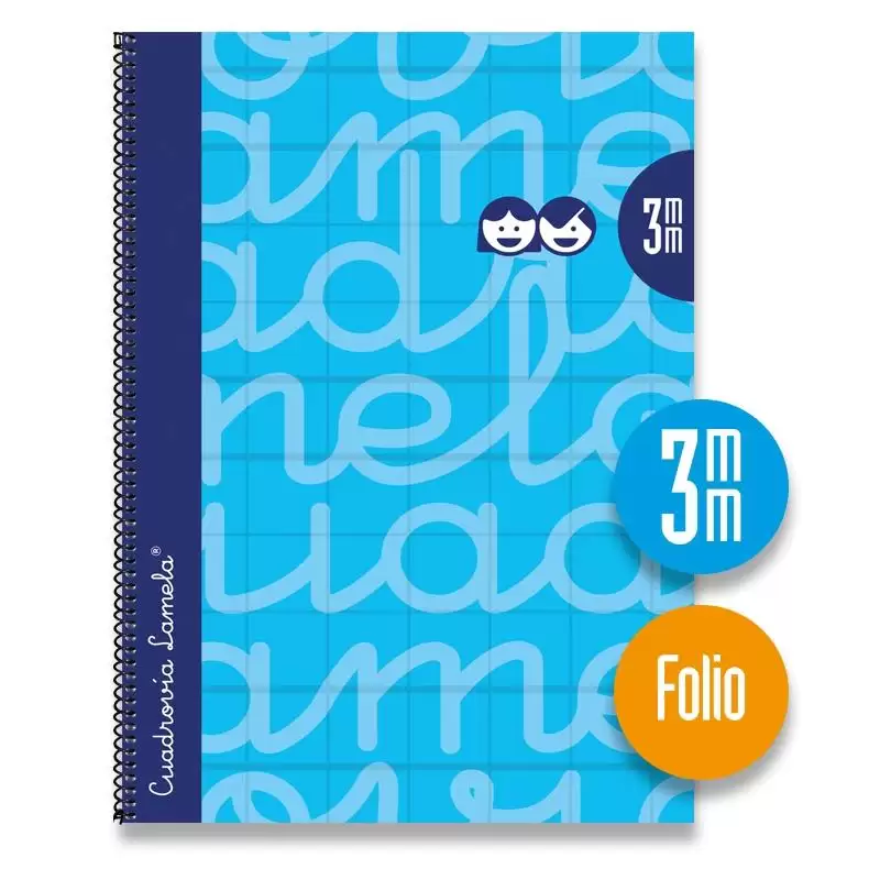 (7FTE003A) LAMELA CUADERNO ESPIRAL 80H FOLIO 90GR CUADROVÍA 3MM C/MARGEN CUBIERTA EXTRADURA AZUL -PAQUETE 5U-