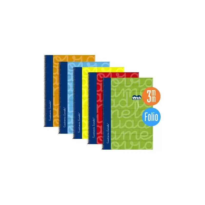 (7FTE003S) LAMELA CUADERNO ESPIRAL 80 H FOLIO 90GR CUADROVÍA 3MM C/MARGEN CUBIERTA EXTRADURA C/SURTIDOS